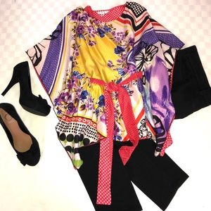 CAbi Butterfly Silk Batwing Kimono Patchwork Print